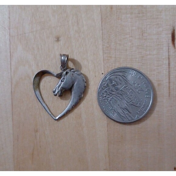 Signed GD Sterling Silver 925 Horse Head Heart Pendant - Picture 3 of 3